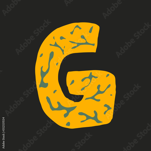 Hand dawn vector letter G isolated on dark background. English alphabet capital letters with floral design. Beautiful spring illustration. Typography template