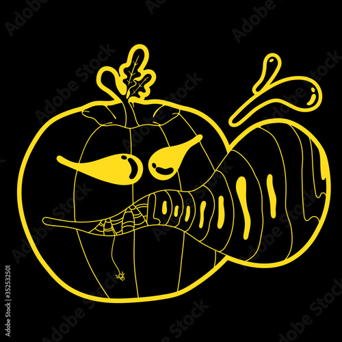 Halloween pumpkin. Halloween conceptual artistic design. Comics style. For poster, sticker, card, flyer for party or thematic event, greetings, home decor. Vector illustration.