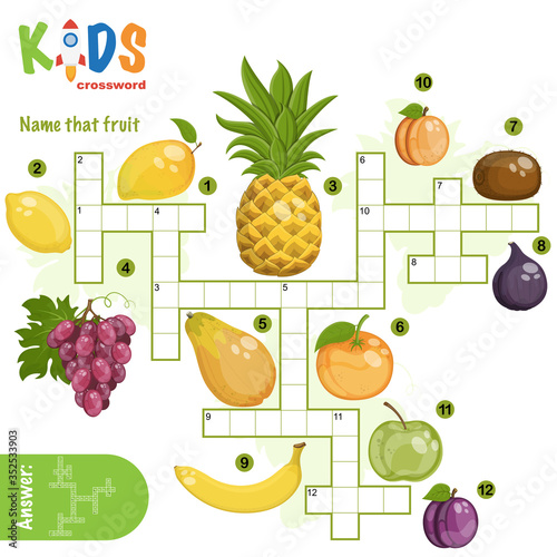 Easy crossword puzzle "Name that fruit", for children in elementary and middle school. Fun way to practice language comprehension and expand vocabulary. Includes answers.