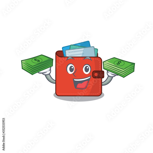 A wealthy card wallet cartoon character with much money