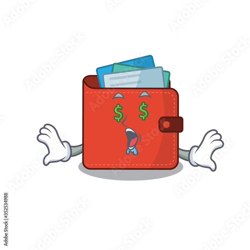 wealthy cartoon character concept of card wallet with money eyes