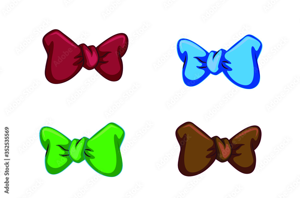 Bow-tie Colorful Icons Set on White Background.
