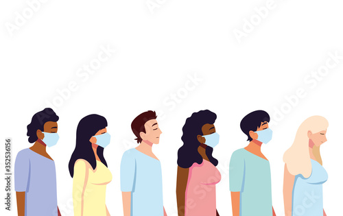 People with medical masks vector design