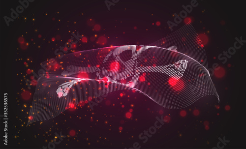 Vector bright glowing flag of abstract dots. pirate skull and bones