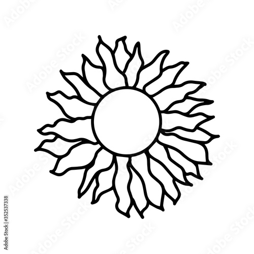 Cute hand drawn doodle slavic sun icon. Isolated on white background. Vector stock illustration.