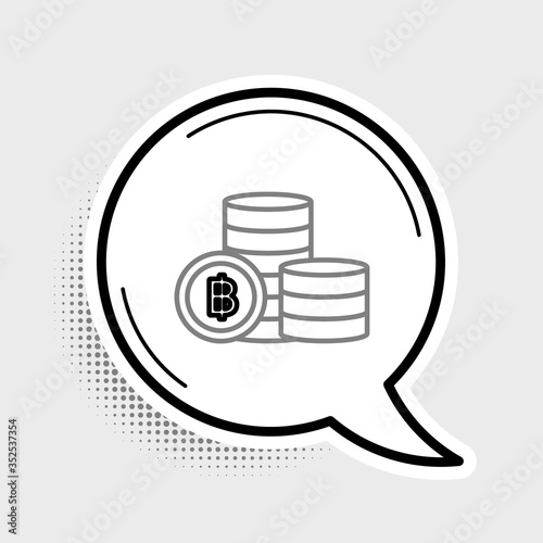 Line Cryptocurrency coin Bitcoin icon isolated on grey background. Blockchain technology, bitcoin, digital money market, cryptocoin wallet. Colorful outline concept. Vector.