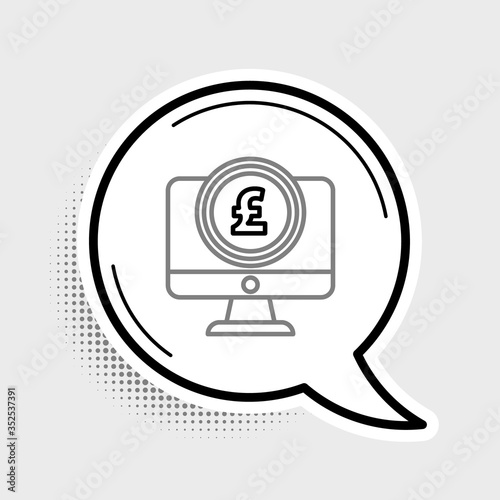 Line Computer monitor with pound sterling symbol icon isolated on grey background. Online shopping concept. Earnings in the Internet. Colorful outline concept. Vector.