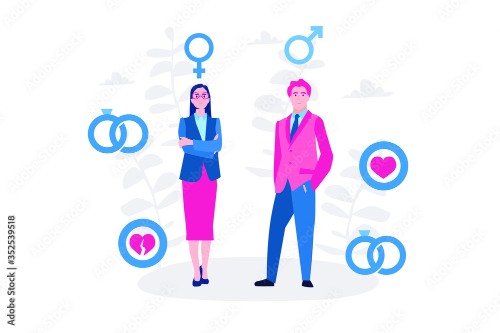 Marital status, gender, male, female, Vector illustration for web