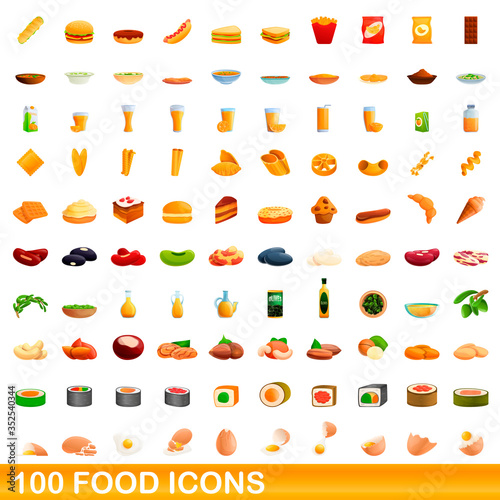 100 food icons set. Cartoon illustration of 100 food icons vector set isolated on white background
