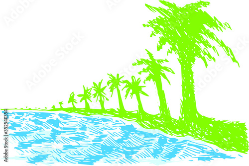 undulating sea and palm trees