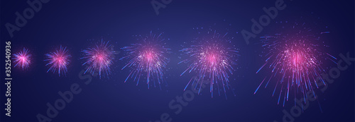 vector set of different stages of a firework explosion on a dark purple background