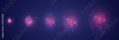 vector set of different stages of a firework explosion on a dark purple background