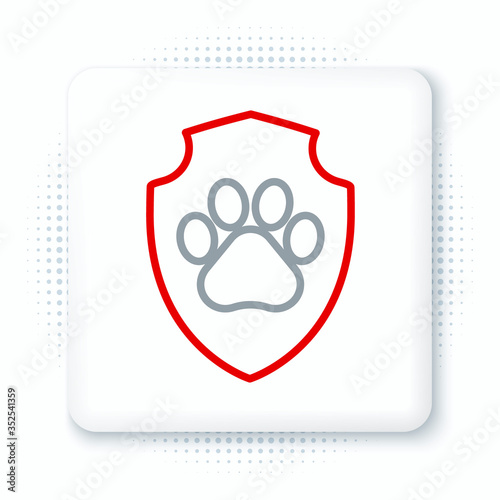 Line Animal health insurance icon isolated on white background. Pet protection icon. Dog or cat paw print. Colorful outline concept. Vector.