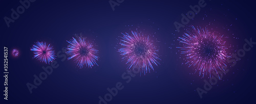 vector set of different stages of a firework explosion on a dark purple background