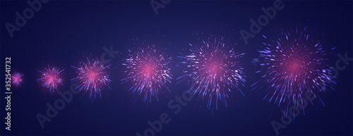 vector set of different stages of a firework explosion on a dark purple background