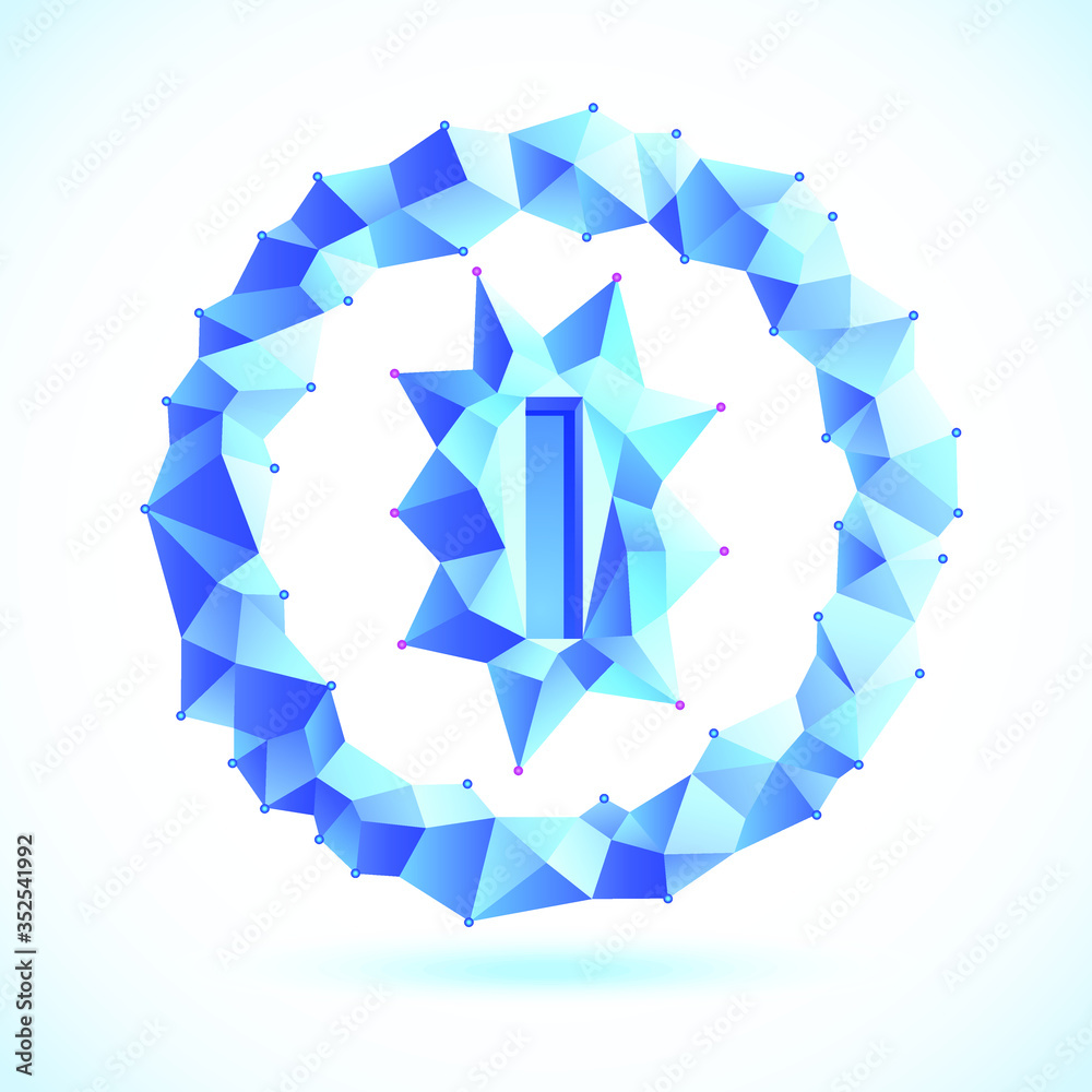 Obraz premium Polygonal letter symbol in the distort shape circle. Blue color gamma and sharp corner edges