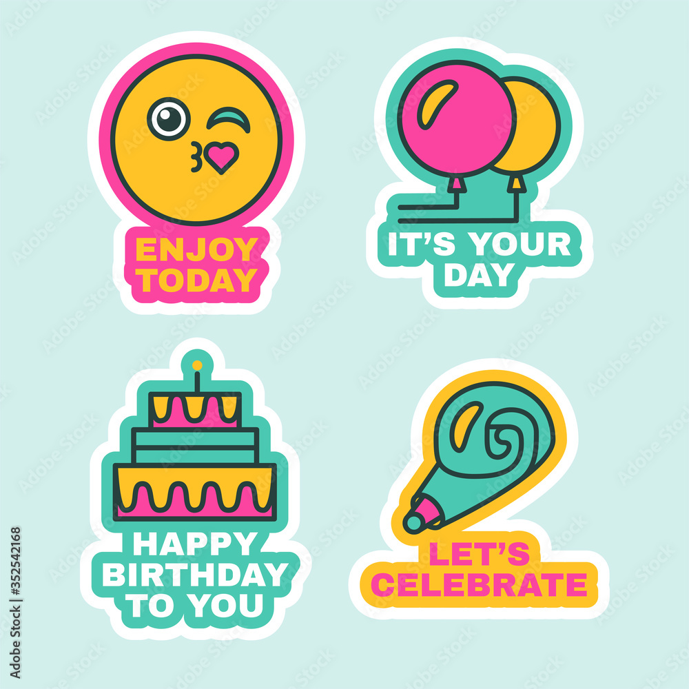 Set of Stickers Birthday Party Event, Cute Labels