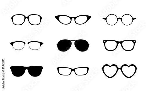 Glasses icons set isolated on white background, Sunglasses Vector illustration
