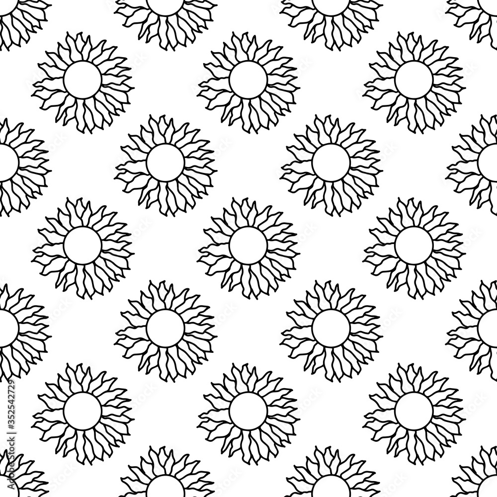 Seamless pattern made from doodle sun. Isolated on white background. Vector stock illustration. Seamless pattern made from doodle sun. Isolated on white background. Vector stock illustration.