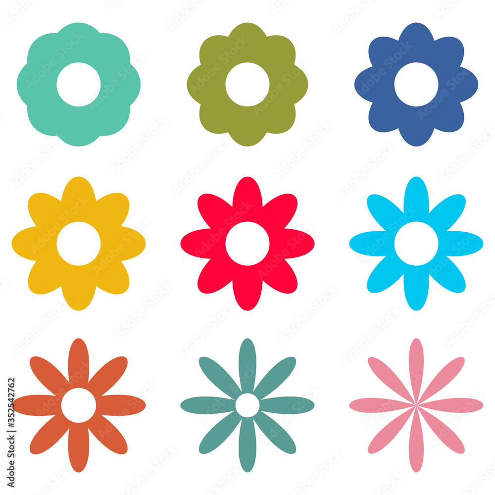 Flowers icons set isolated on white background. Vector illustration Flowers icons set isolated on white background. Vector illustration