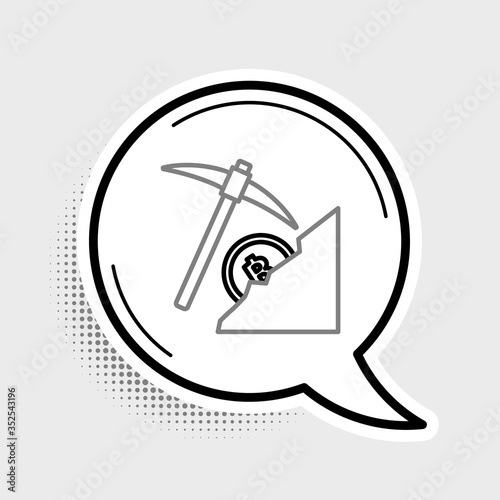 Line Cryptocurrency cloud mining icon isolated on grey background. Cloud with pickaxe, bitcoin, digital money market, cryptocoin wallet. Colorful outline concept. Vector.