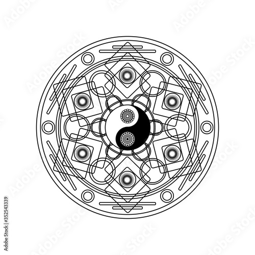 Yin Yang Symbol in Eastern Geometric Pattern