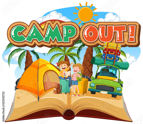 Font design for camp out with tent in the park