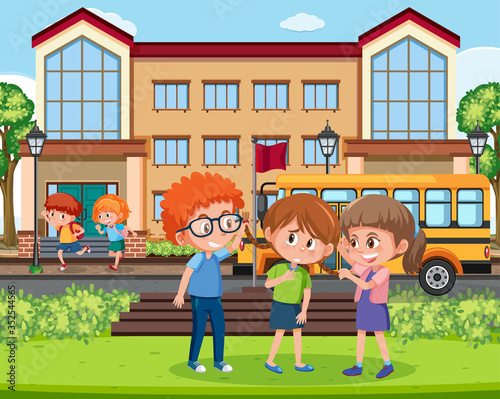 Scene with kid bullying their friend at school
