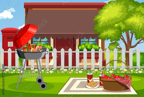 Background scene with barbecue in the park