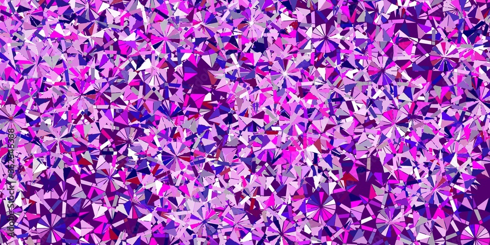 Light purple, pink vector beautiful snowflakes backdrop with flowers.