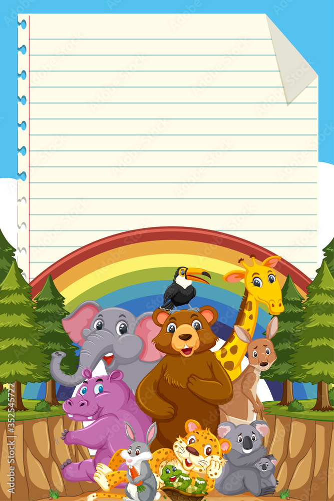 Fototapeta premium Cute wild animal with blank note template