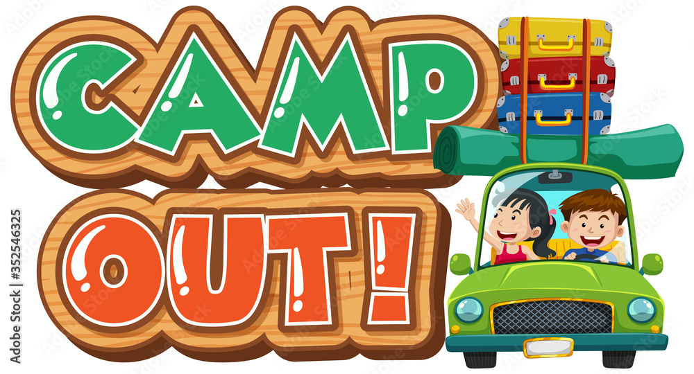 Obraz premium Font design for camp out with tent in the park