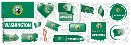 Vector set of flags of the American state of Washington in different designs