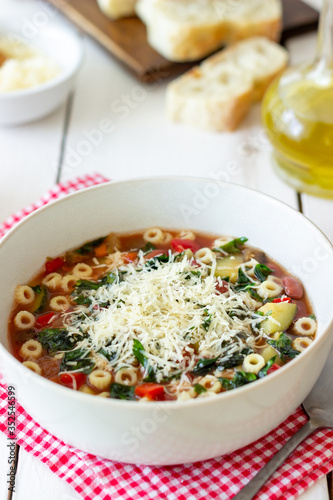 Italian minestrone soup. National cuisine. Recipe. Vegetarian food. Healthy eating. Diet.
