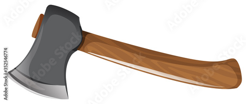 Axe with wooden handle on white background