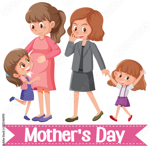 Template design for happy mother's day with moms and daughters