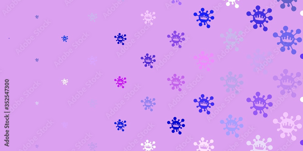 Light pink, blue vector background with covid-19 symbols. Light pink, blue vector background with covid-19 symbols.