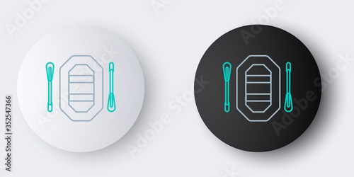 Line Rafting boat icon isolated on grey background. Inflatable boat with paddles. Water sports, extreme sports, holiday, vacation. Colorful outline concept. Vector.