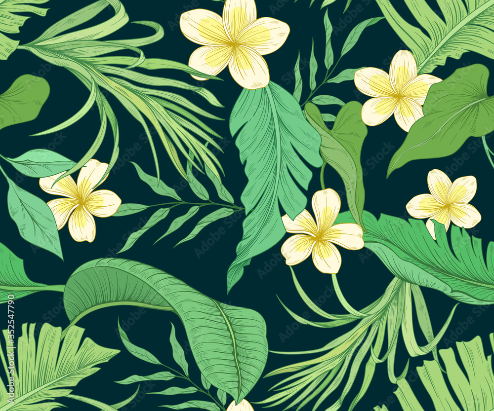 Seamless pattern with tropical plants and leaves Seamless pattern with tropical plants and leaves