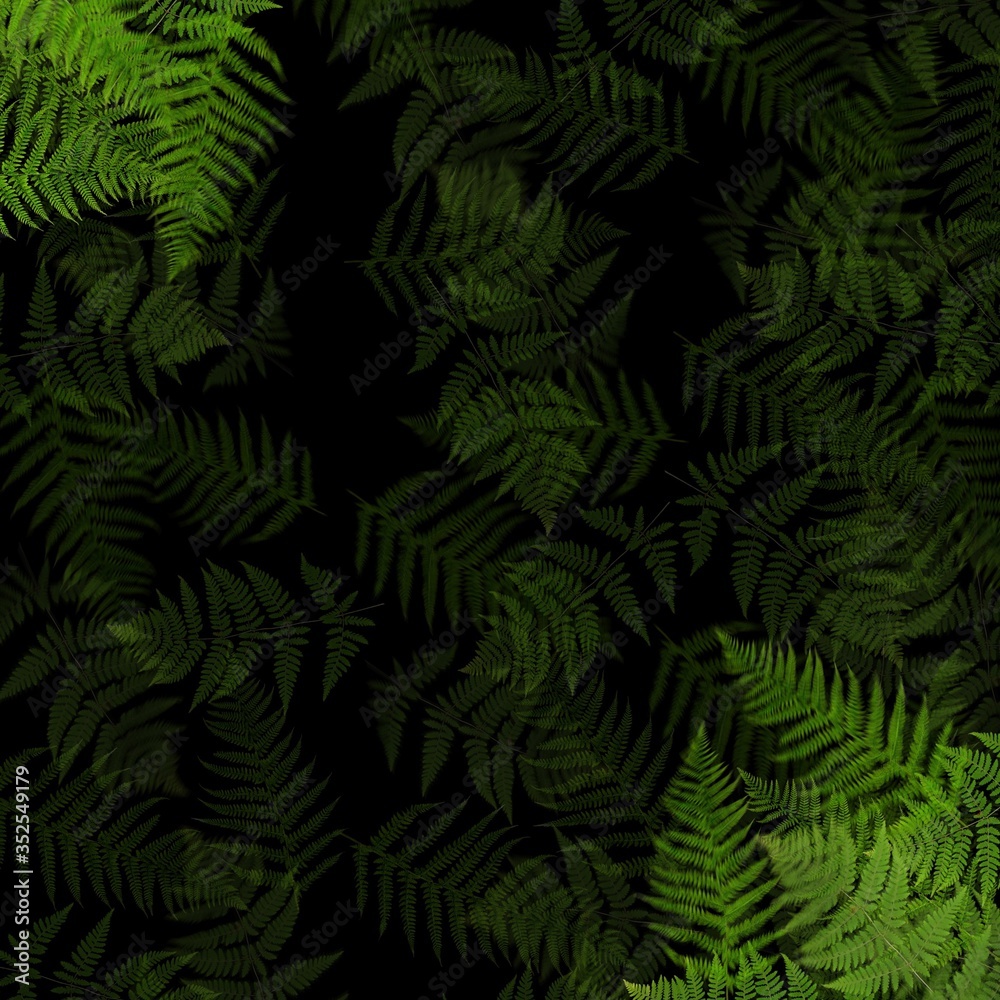 Abstract forest pattern with tropical plants. Leaves seamless pattern, green background. Texture for menu, booklet, banner, website. 