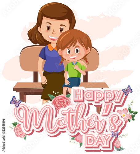 Template design for happy mother's day with mom and daughter