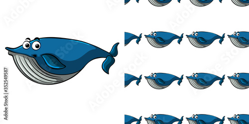 Seamless background design with blue whale