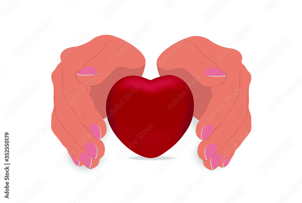 Vector Hands gently hug a red heart on a white background Vector Hands gently hug a red heart on a white background