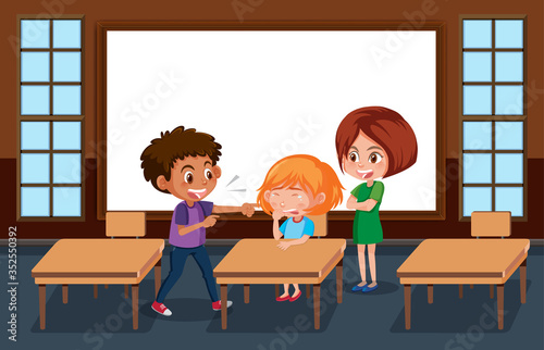 Scene with kid bullying their friend in classroom