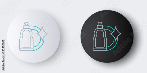 Line Plastic bottle for liquid laundry detergent, bleach, dishwashing liquid or another cleaning agent icon isolated on grey background. Colorful outline concept. Vector.