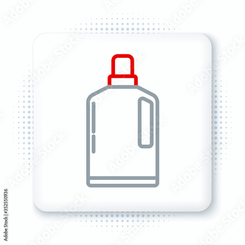 Line Plastic bottle for liquid laundry detergent, bleach, dishwashing liquid or another cleaning agent icon isolated on white background. Colorful outline concept. Vector.