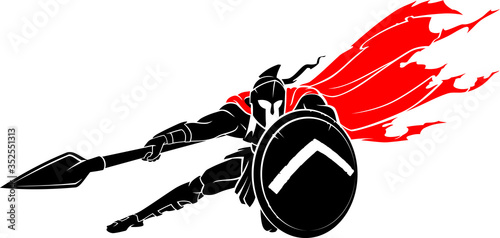 Spartan Medieval Warrior, with Red Cape. Low Attack Form