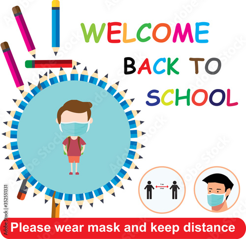 Back to school . keep your distance . covid-19 back to school Vector illustration