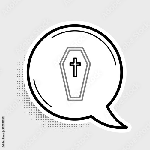 Line Coffin with christian cross icon isolated on grey background. Happy Halloween party. Colorful outline concept. Vector.