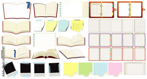 Group of blank books in cartoon style
